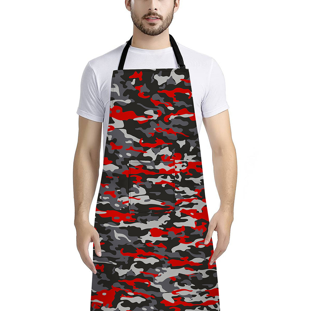 Orange Black And Grey Camouflage Print Bib Apron With Pocket