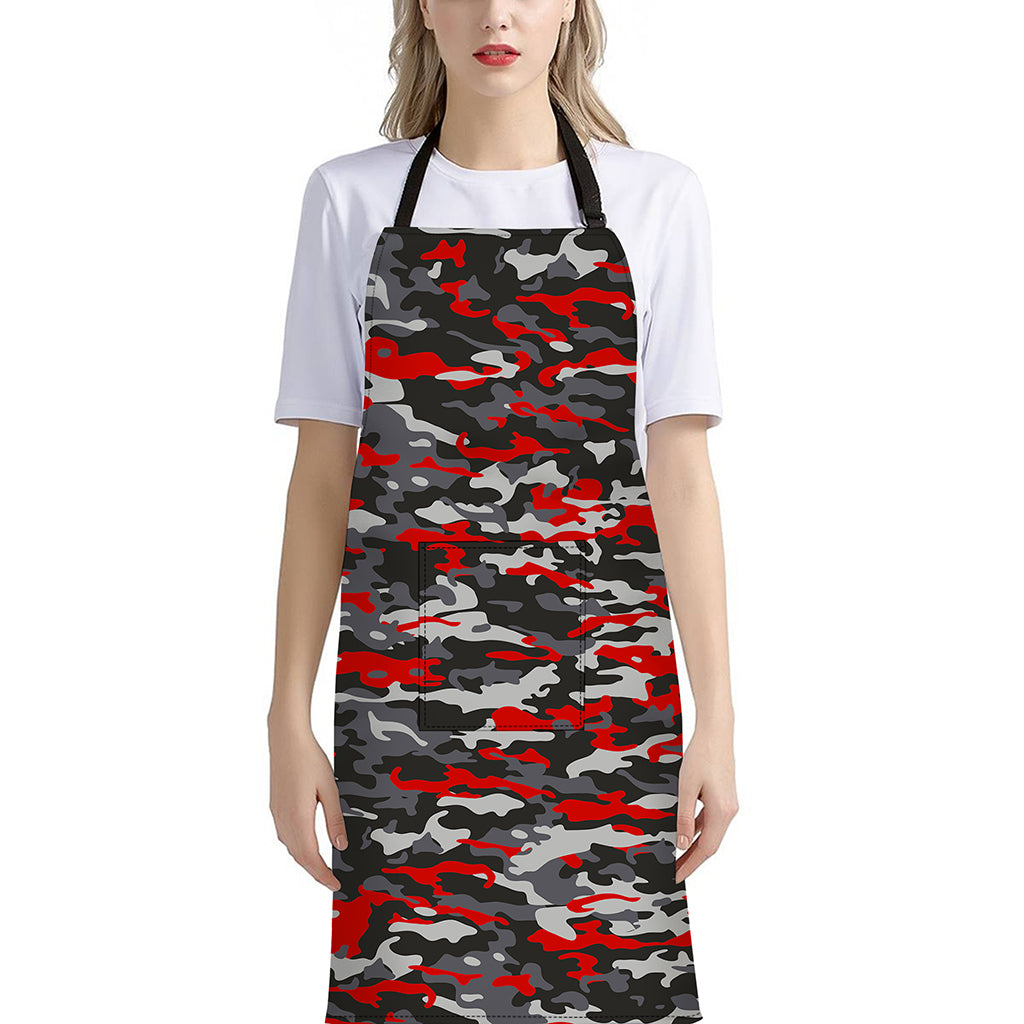 Orange Black And Grey Camouflage Print Bib Apron With Pocket