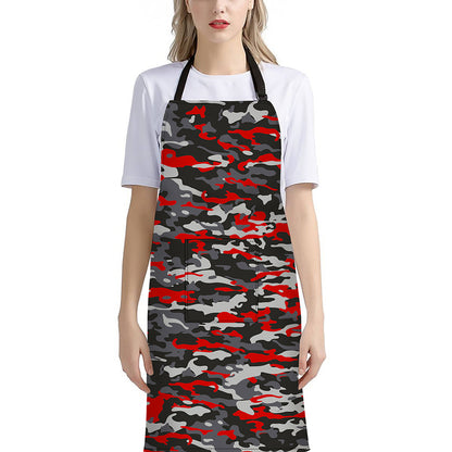 Orange Black And Grey Camouflage Print Bib Apron With Pocket