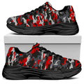 Orange Black And Grey Camouflage Print Black Chunky Shoes