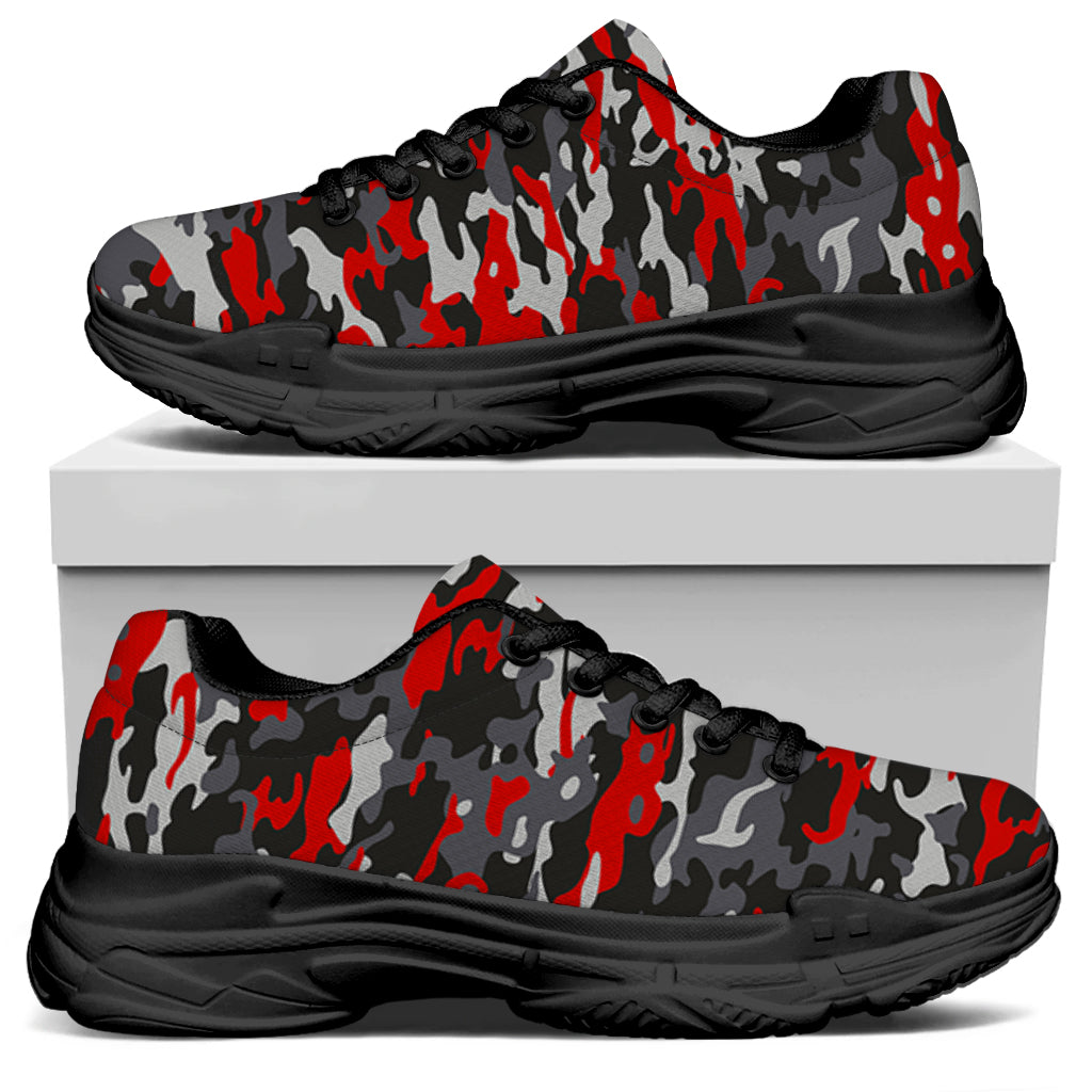 Orange Black And Grey Camouflage Print Black Chunky Shoes