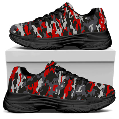 Orange Black And Grey Camouflage Print Black Chunky Shoes