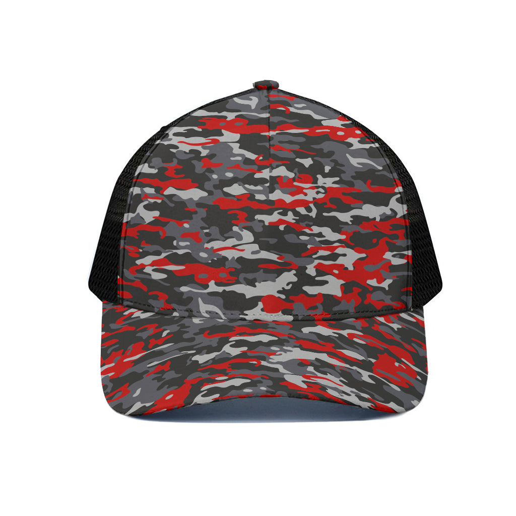 Orange Black And Grey Camouflage Print Black Mesh Trucker Cap