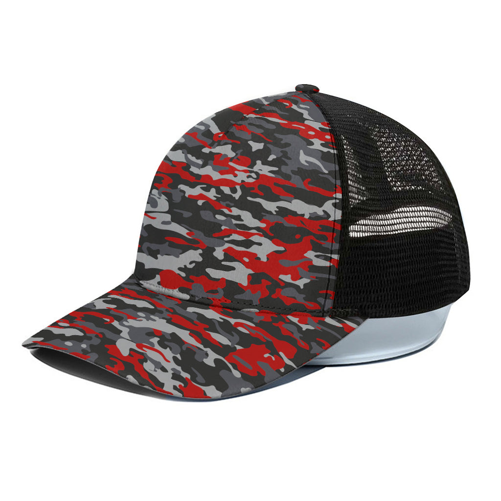 Orange Black And Grey Camouflage Print Black Mesh Trucker Cap
