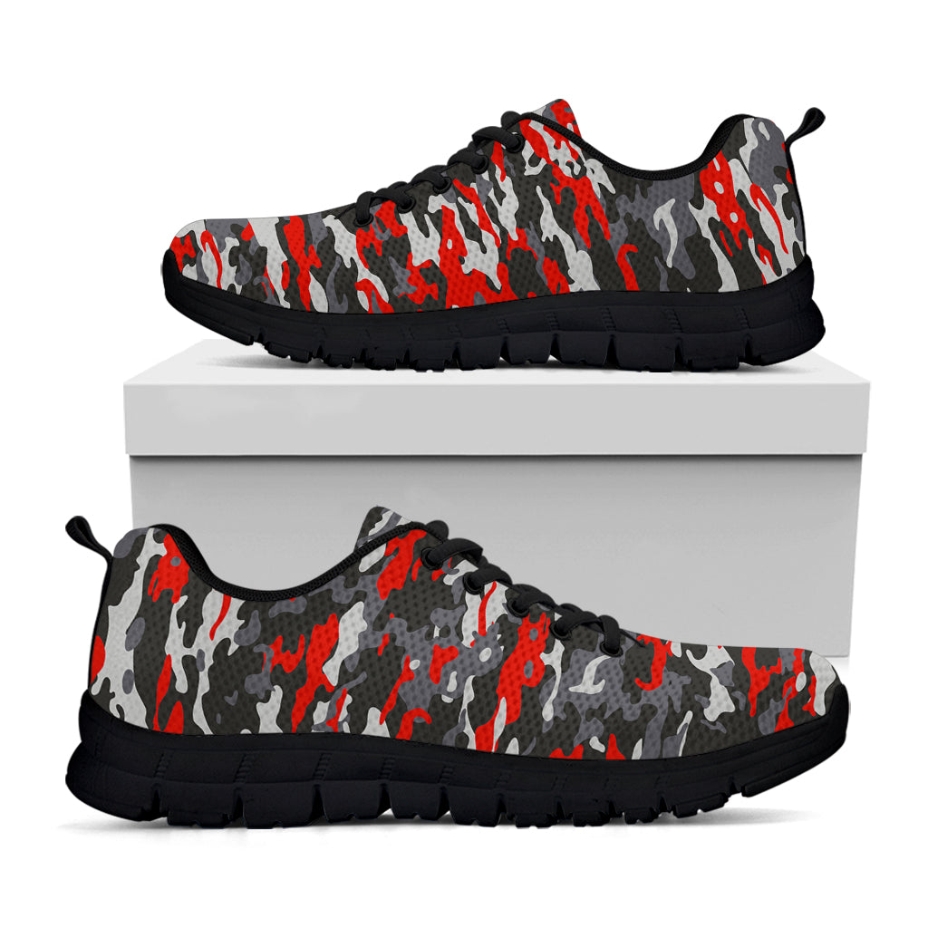 Orange Black And Grey Camouflage Print Black Running Shoes