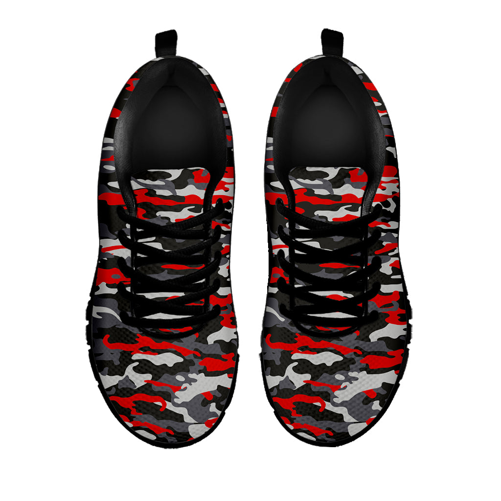 Orange Black And Grey Camouflage Print Black Running Shoes
