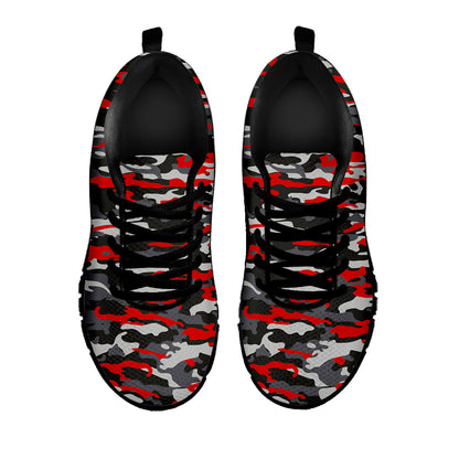 Orange Black And Grey Camouflage Print Black Running Shoes