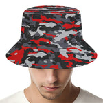 Orange Black And Grey Camouflage Print Bucket Hat