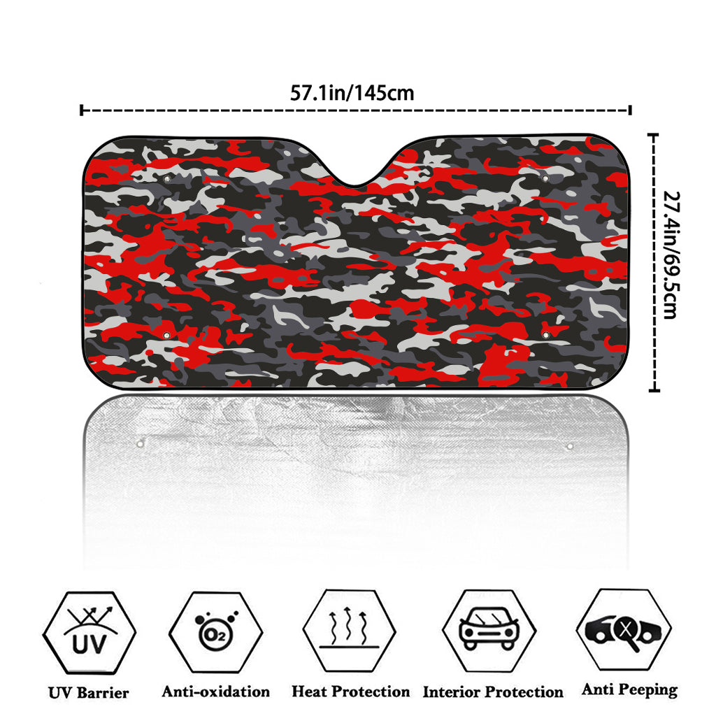 Orange Black And Grey Camouflage Print Car Windshield Sun Shade