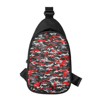 Orange Black And Grey Camouflage Print Chest Bag