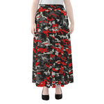 Orange Black And Grey Camouflage Print Chiffon Maxi Skirt