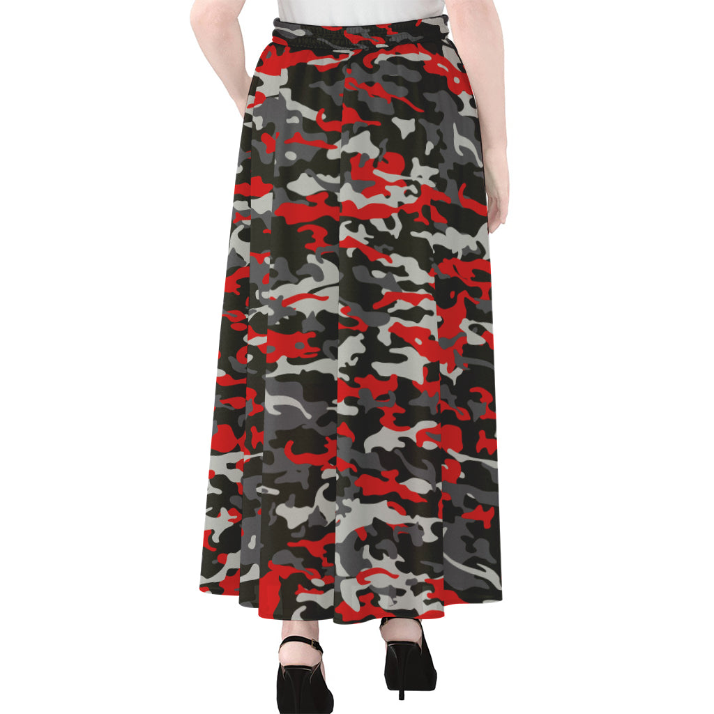 Orange Black And Grey Camouflage Print Chiffon Maxi Skirt