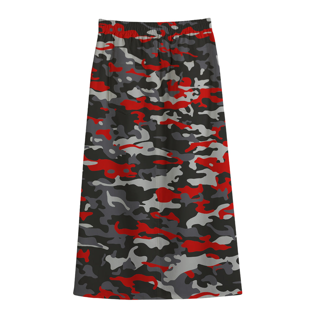Orange Black And Grey Camouflage Print Cotton Front Slit Maxi Skirt