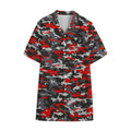 Orange Black And Grey Camouflage Print Cotton Hawaiian Shirt