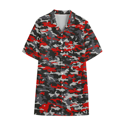 Orange Black And Grey Camouflage Print Cotton Hawaiian Shirt