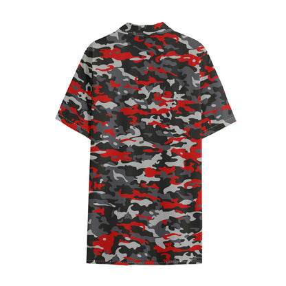 Orange Black And Grey Camouflage Print Cotton Hawaiian Shirt