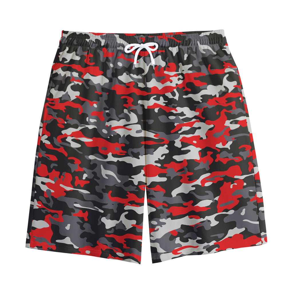 Orange Black And Grey Camouflage Print Cotton Shorts