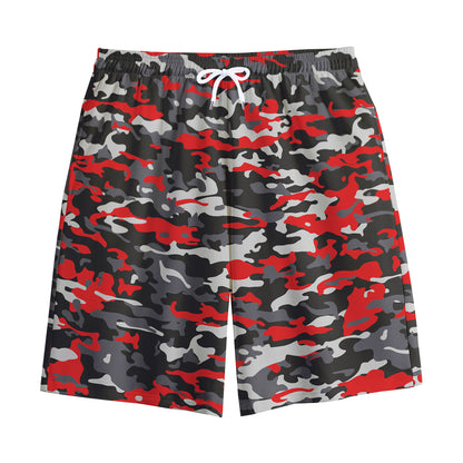 Orange Black And Grey Camouflage Print Cotton Shorts