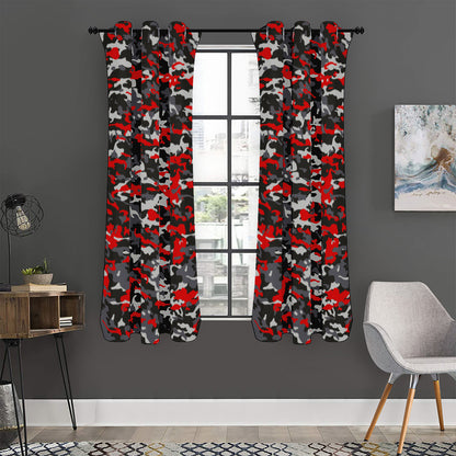 Orange Black And Grey Camouflage Print Curtain