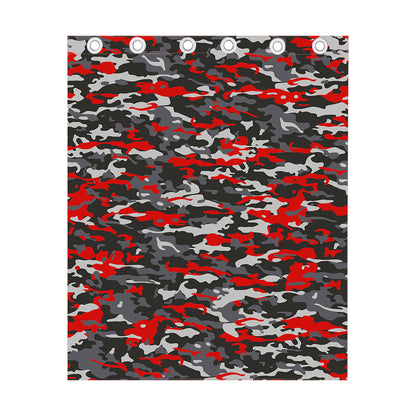 Orange Black And Grey Camouflage Print Curtain