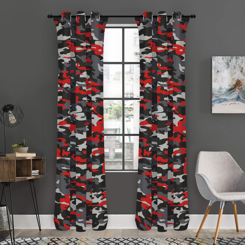 Orange Black And Grey Camouflage Print Curtain