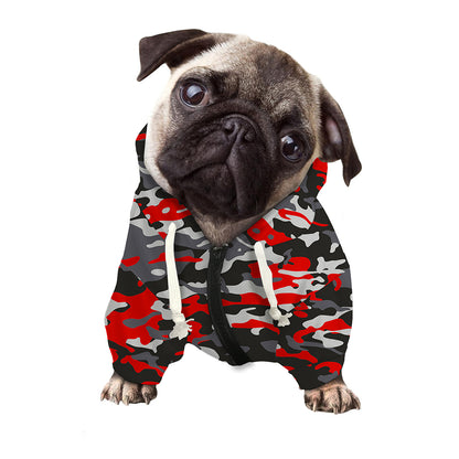 Orange Black And Grey Camouflage Print Dog Zip Up Hoodie