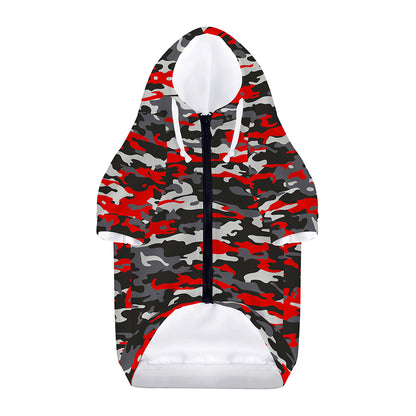 Orange Black And Grey Camouflage Print Dog Zip Up Hoodie