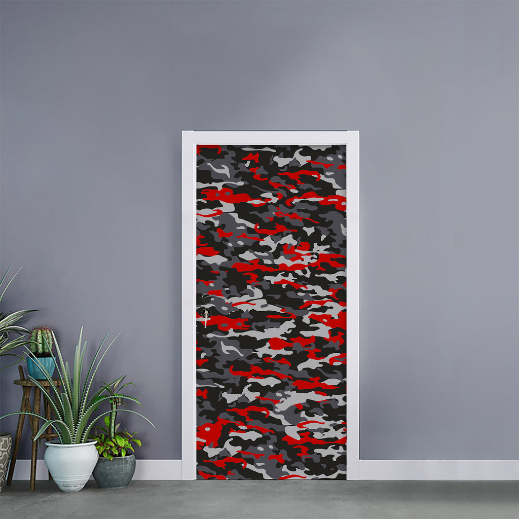 Orange Black And Grey Camouflage Print Door Sticker