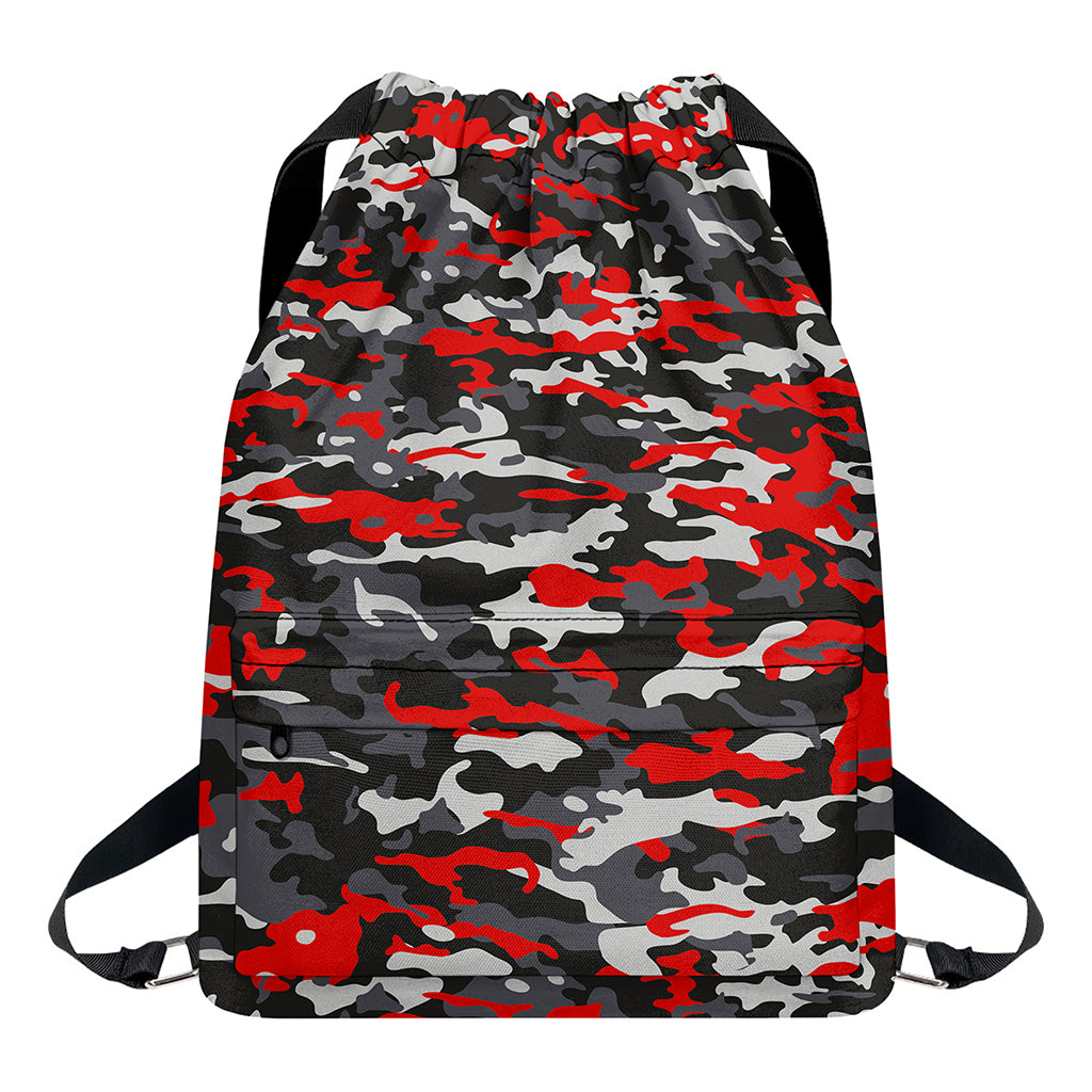 Orange Black And Grey Camouflage Print Drawstring Backpack