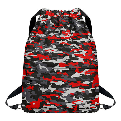 Orange Black And Grey Camouflage Print Drawstring Backpack