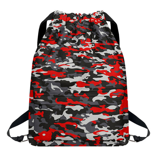 Orange Black And Grey Camouflage Print Drawstring Backpack