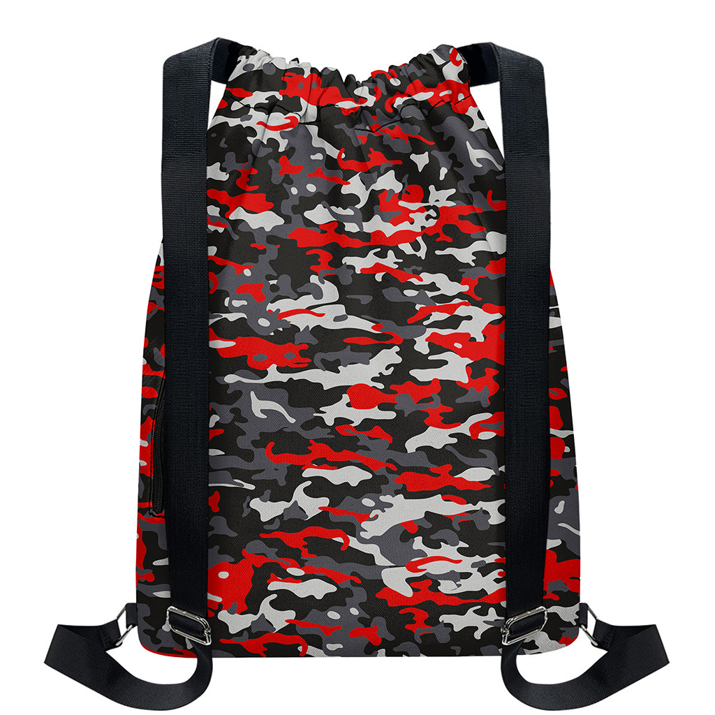 Orange Black And Grey Camouflage Print Drawstring Backpack