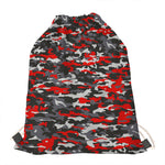 Orange Black And Grey Camouflage Print Drawstring Bag