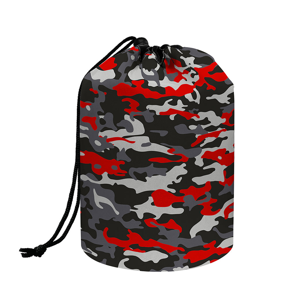 Orange Black And Grey Camouflage Print Drawstring Makeup Bag