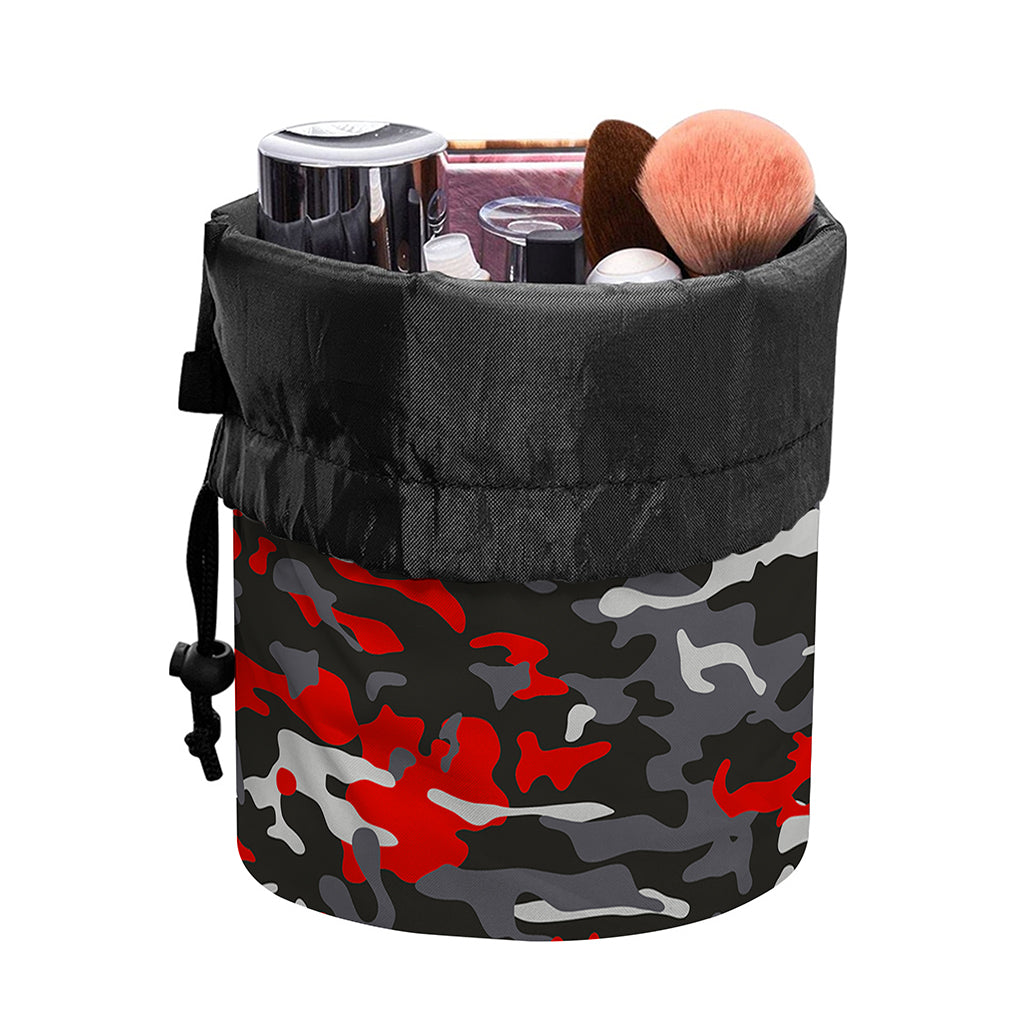 Orange Black And Grey Camouflage Print Drawstring Makeup Bag