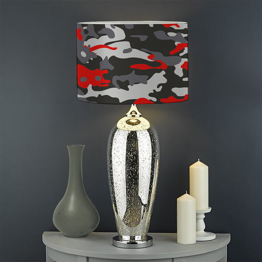 Orange Black And Grey Camouflage Print Drum Lamp Shade