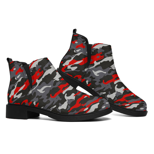 Orange Black And Grey Camouflage Print Flat Ankle Boots