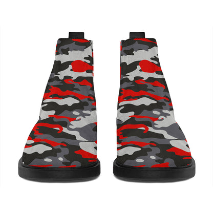 Orange Black And Grey Camouflage Print Flat Ankle Boots