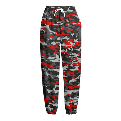 Orange Black And Grey Camouflage Print Fleece Lined Knit Pants