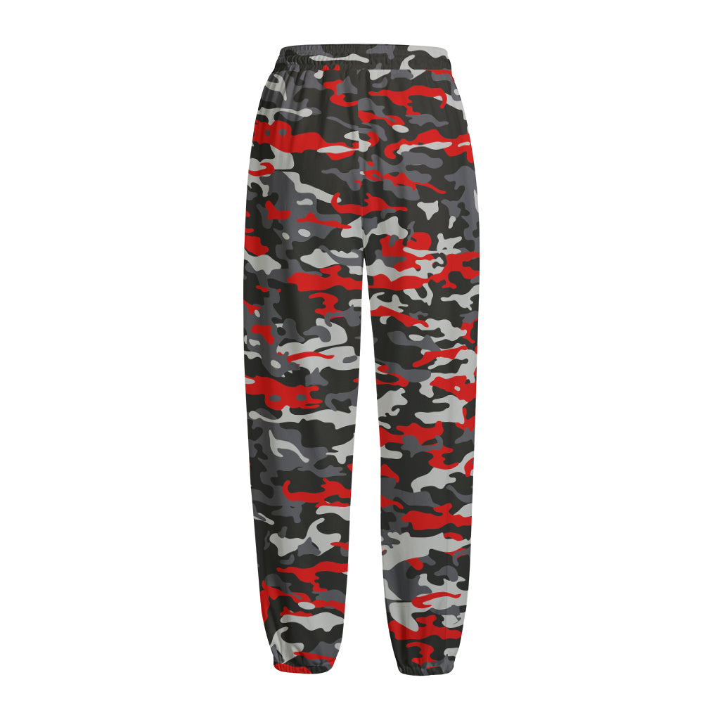Orange Black And Grey Camouflage Print Fleece Lined Knit Pants