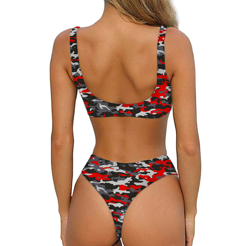 Orange Black And Grey Camouflage Print Front Bow Tie Bikini
