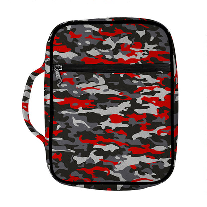 Orange Black And Grey Camouflage Print Front Pocket Bible Bag