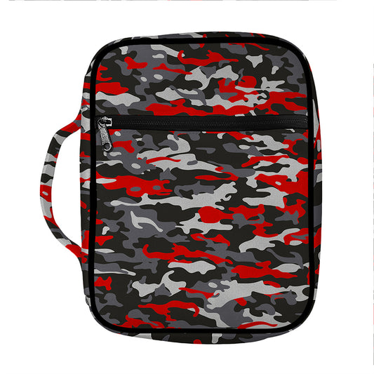 Orange Black And Grey Camouflage Print Front Pocket Bible Bag