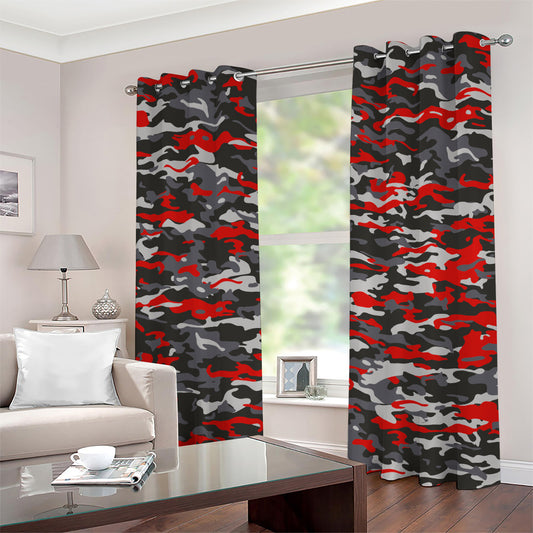 Orange Black And Grey Camouflage Print Grommet Curtains