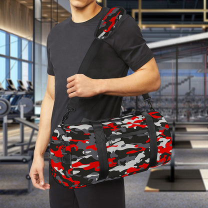 Orange Black And Grey Camouflage Print Gym Bag