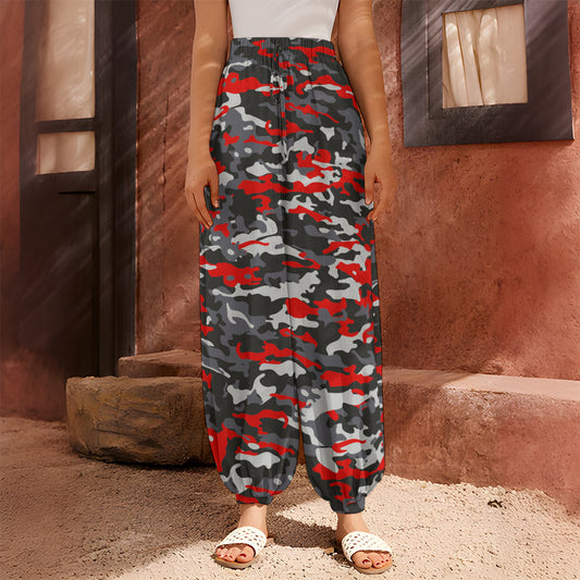 Orange Black And Grey Camouflage Print Harem Pants