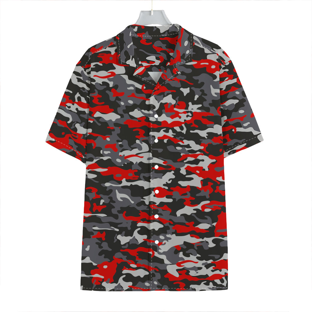 Orange Black And Grey Camouflage Print Hawaiian Shirt
