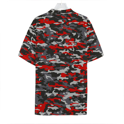 Orange Black And Grey Camouflage Print Hawaiian Shirt