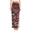 Orange Black And Grey Camouflage Print High Slit Maxi Skirt
