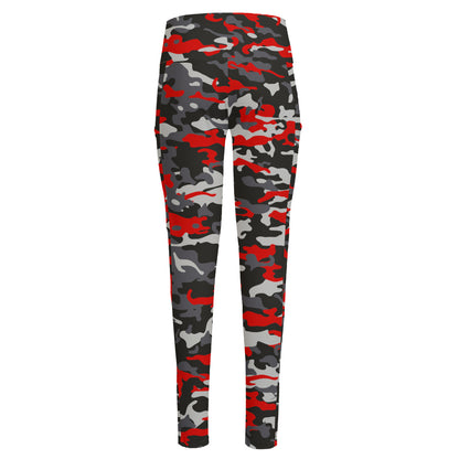 Orange Black And Grey Camouflage Print High-Waisted Pocket Leggings